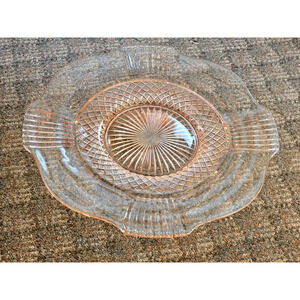 Vintage Lancaster Depression Glass Amy Pink Pattern Cake Or Serving Plate 12"